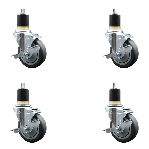 Service Caster 4'' SS Thermoplastic Rubber Swivel 1-7/8'' Expanding Stem Caster Set with Brake, 4PK SCC-SSEX20S414-TPRB-TLB-178-4 - main